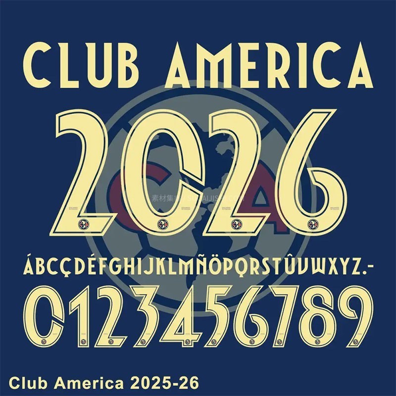 美洲俱乐部 2025-2026 联赛球衣字体